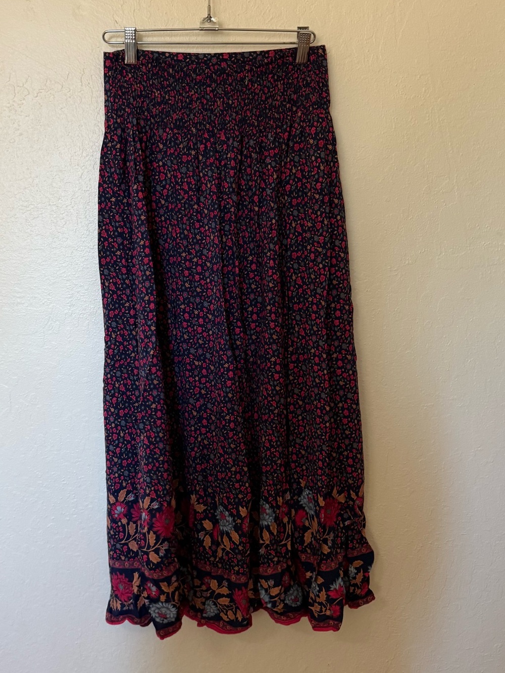 NATURAL LIFE Navy Maxi Skirt with Pink Floral Border Size small - Picture 2 of 6